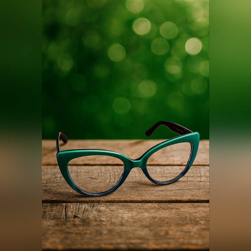 Stylish Teal and Brown Cat-Eye Glasses